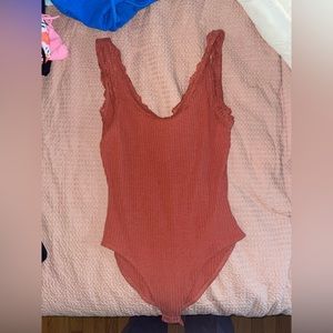 Ribbed, lace trim bodysuit